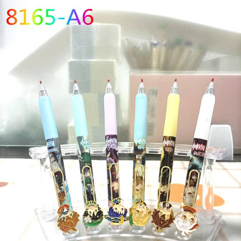 6 cái / gói hợp kim kim loại trò chơi genshin impact cartoon 0.5mm mực đen bút gel wanderer tartaglia barbatos kaveh zhongli kaedehara kazuha bút ký quà tặng ngày trẻ em