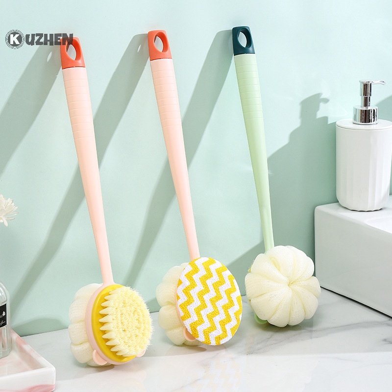 Cây bàn chải/ bông tắm KUZHEN hai đầu 2 trong 1 mềm hai mát xa lưng có tay cầm dài