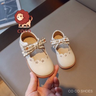 Girls princess shoes 2023 spring summer phiên bản hàn quốc soft sole anti-slip baby leather shoes middle small children breathable bow shoes