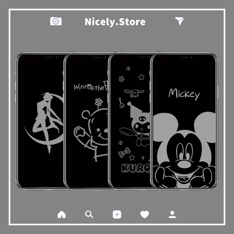 Phim hoạt hình mickey winnie kuromi kính cường lực chống rơi phim bảo vệ màn hình hd độ cứng 9h tương thích cho iphone 12pro 11 pro max xs xr xsmax x bảo vệ màn hình trong suốt