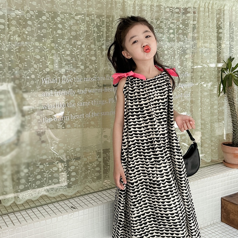 Đầm Hai Dây Gợn Sóng Thời Trang Đi Biển Mùa Hè Phong Cách Hàn Quốc Dễ Thương Dành Cho Bé Gái
