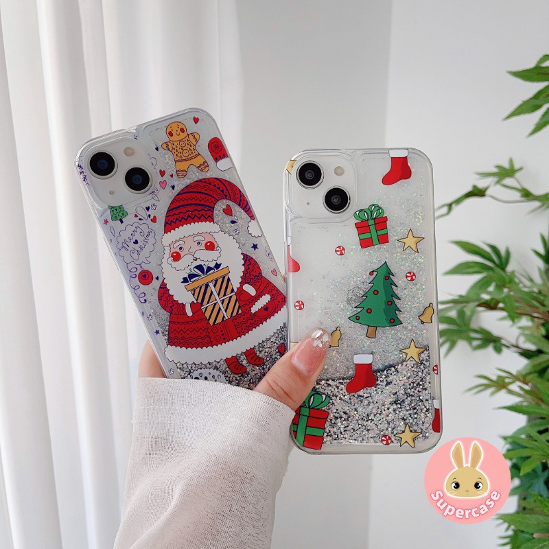 Bling christmas quicksand phone case for iphone 14 pro max 14 plus 13 pro max glitter christmas tree soft cover chống sốc santa claus phone case sleigh elk cover