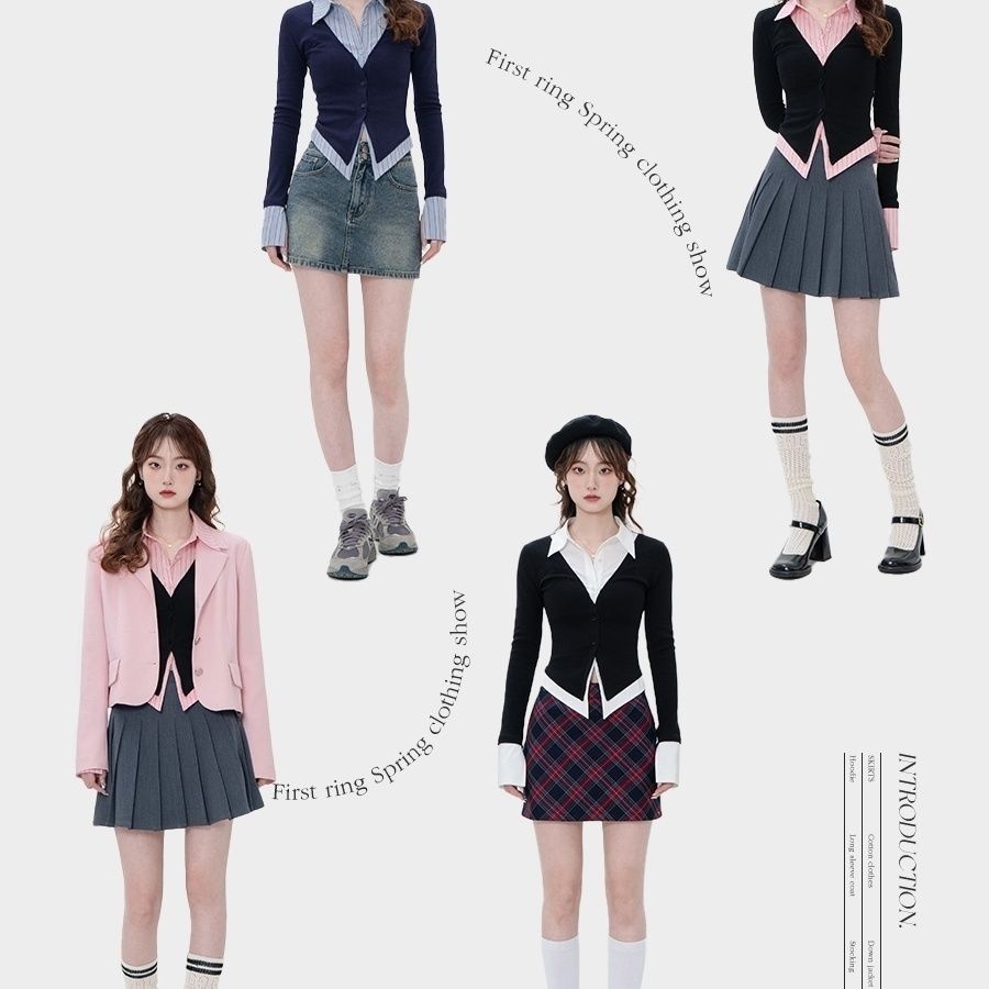 Milyfashion 2023 mùa xuân phong cách mới ngọt ngào phong cách cay ngọt ngào đường khâu không đều đặn áo sơ mi hai mảnh giả eo cao trông thon thả hơn