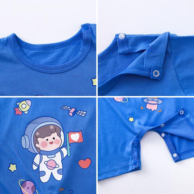 Bộ Áo Liền Quần Bằng Cotton Tay Ngắn In Hoạt Hình Dễ Thương Thoải Mái Thời Trang Mùa Hè Cho Bé Sơ Sinh