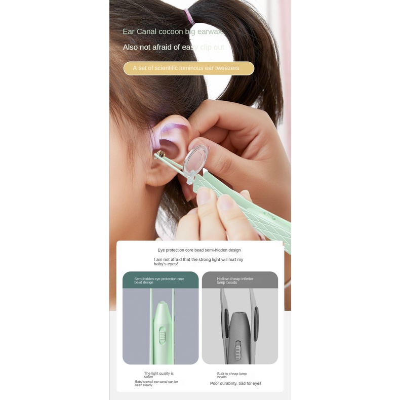 Bộ 3 Dụng Cụ Vệ Sinh Tai / Mũi Có Đèn LED Phát Sáng Cho Người Lớn Và Trẻ Em