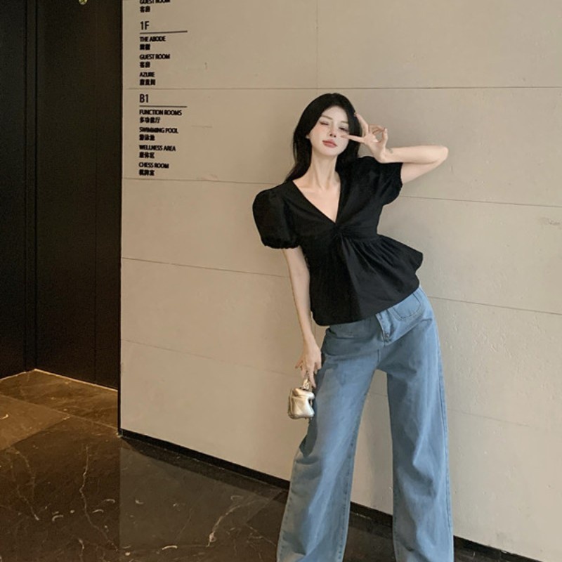 Áo Kiểu Tay Ngắn Cổ Chữ V Thời Trang Dành Cho Nữ