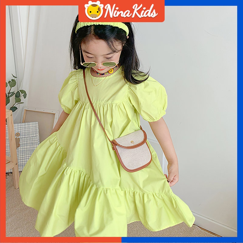 Đầm Công Chúa Tay Phồng Thiết Kế Ngọt Ngào Thời Trang Hàn Quốc Cho Trẻ Em Gái 1-6 Tuổi