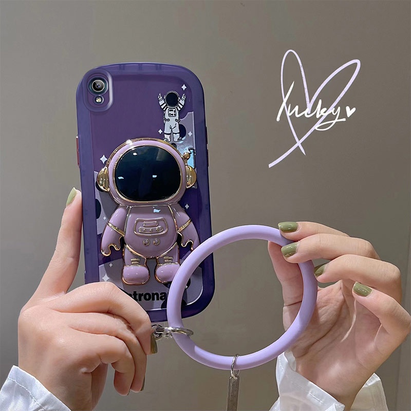 Ốp Điện Thoại Dẻo Họa Tiết Phi Hành Gia Kèm Giá Đỡ Và Vòng Đeo Tay Cho Vivo Y91C Y1S 1820 1929