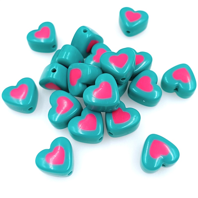 Set 10 Hạt Acrylic Hai Màu Sơn Hình Trái Tim Thời Trang Làm Trang Sức Vòng Tay / Vòng cổ