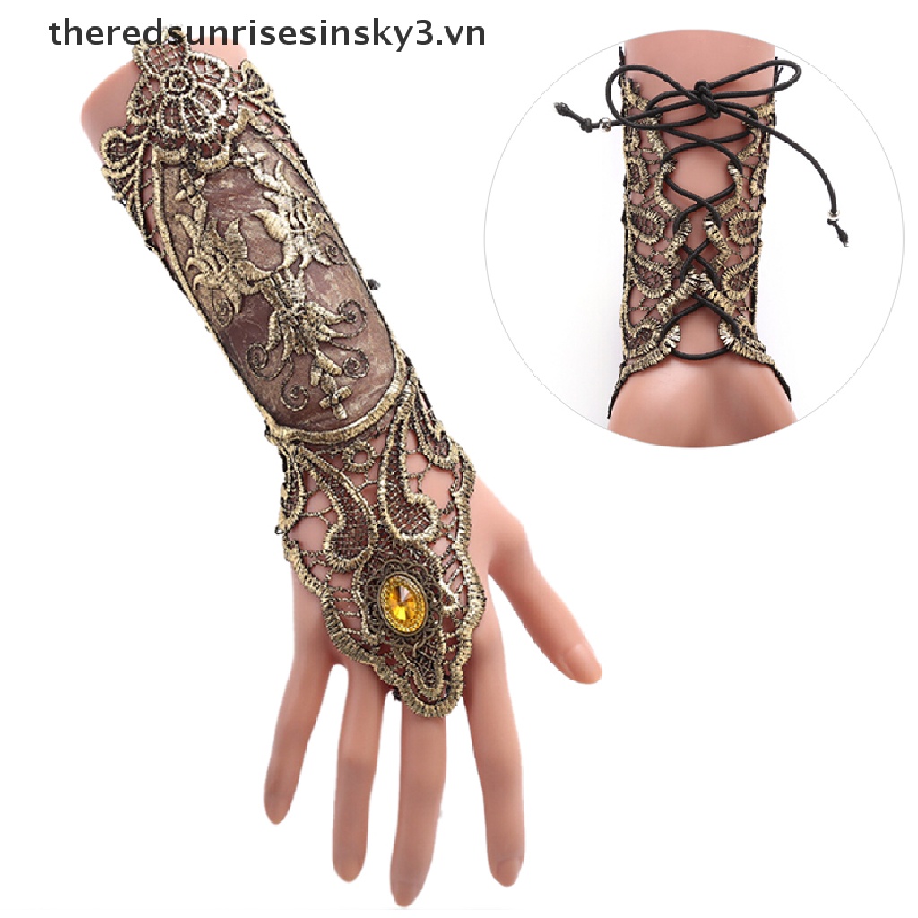 ## Găng Tay Ren Hở Ngón Màu Vàng Đen Phong Cách Gothic Thời Trang