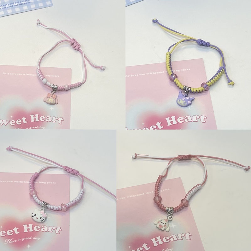Vòng Đeo Tay Đan Len Mặt Hoạt Hình Mèo Kitty Dễ Thương