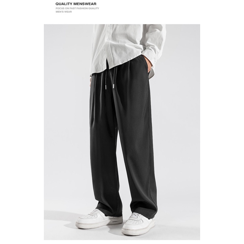 Quần Dài Dáng Suông Rộng Vải Lụa Lạnh Co Giãn Nhanh Khô Thời Trang Mùa Hè Cho Nam Giới Size M-5XL Đen