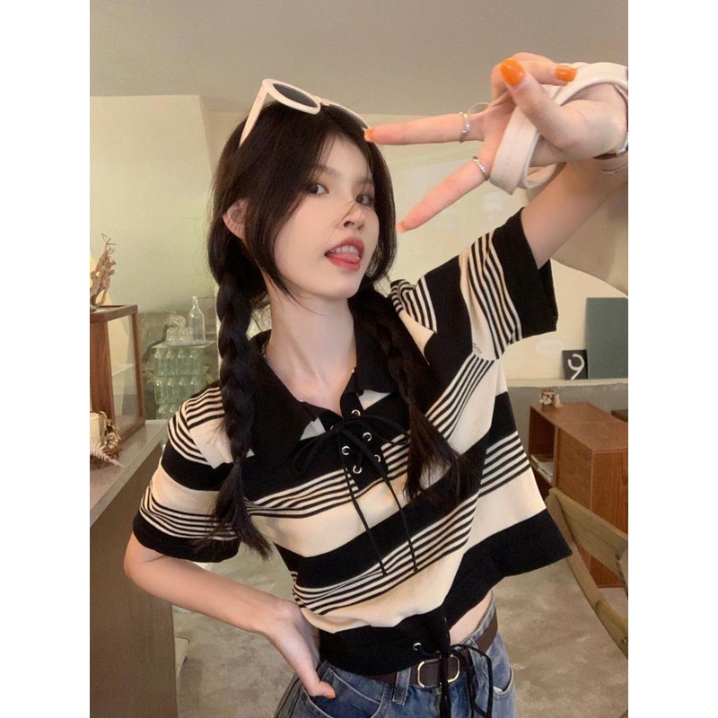 Áo polo Tay Ngắn Dáng Rộng In Họa Tiết Độc Đáo Phong Cách Hàn Quốc Thời Trang Cho Nữ