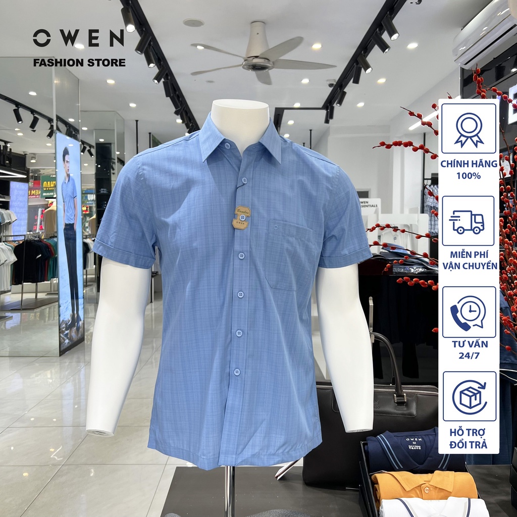 Áo Sơ mi Owen nam cộc tay dáng Bodyfit sợi Bamboo cao cấp mềm mịn mát Mã AB230036NT