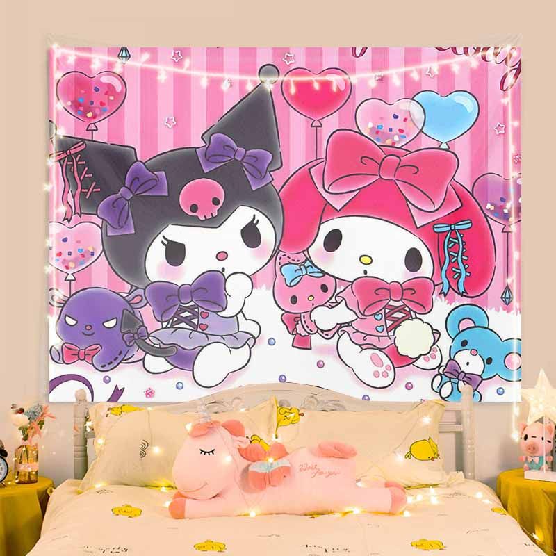 Tấm Vải Treo Tường Trang Trí Hình Kuromi Girl Melody Dễ Thương
