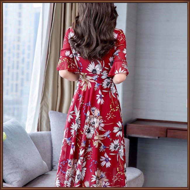 Đầm Chiffon Dáng Dài In Hoa Phong Cách Bohemian Thời Trang Đi Biển Cho Nữ