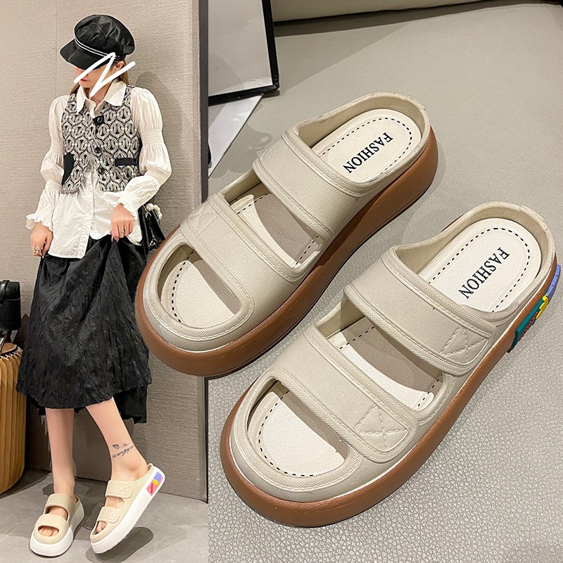 Tăng 1 sz Dép Sandal Nhựa Dẻo 2 Quai Đế Cao 3Cm Đế Mix Màu Phong Cách Năng Động G193