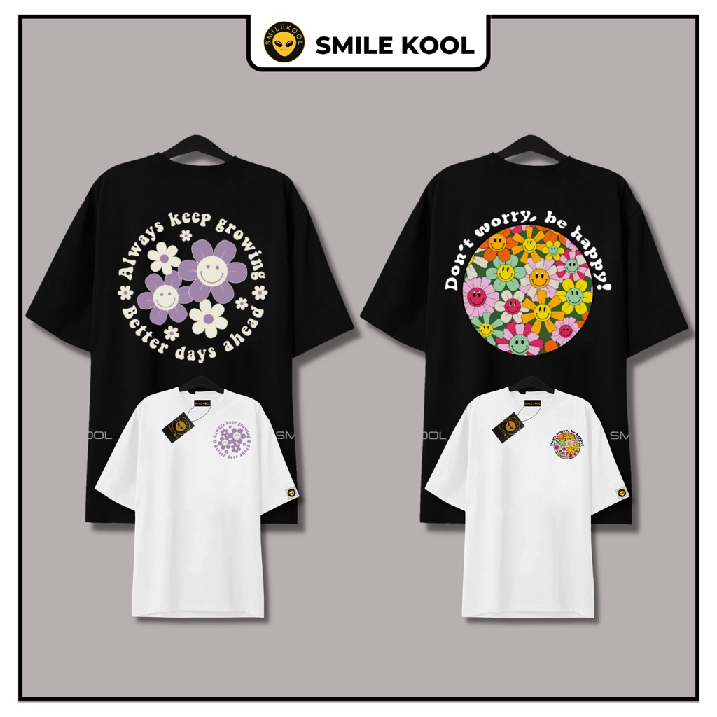 Áo Thun Tay Lỡ Smile Kool , mẫu in 2 mặt, Form rộng oversize, tee unisex ,chất liệu cotton