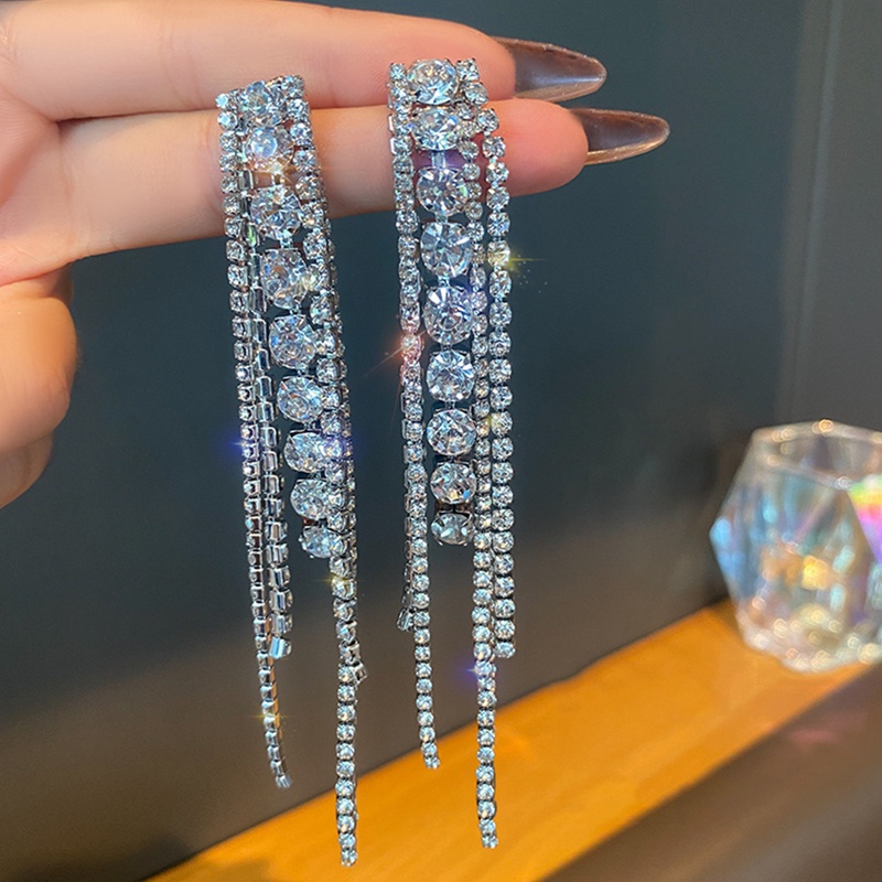 Khuyên Tai Nữ Dài Đính Ngọc Thời Trang Hàn