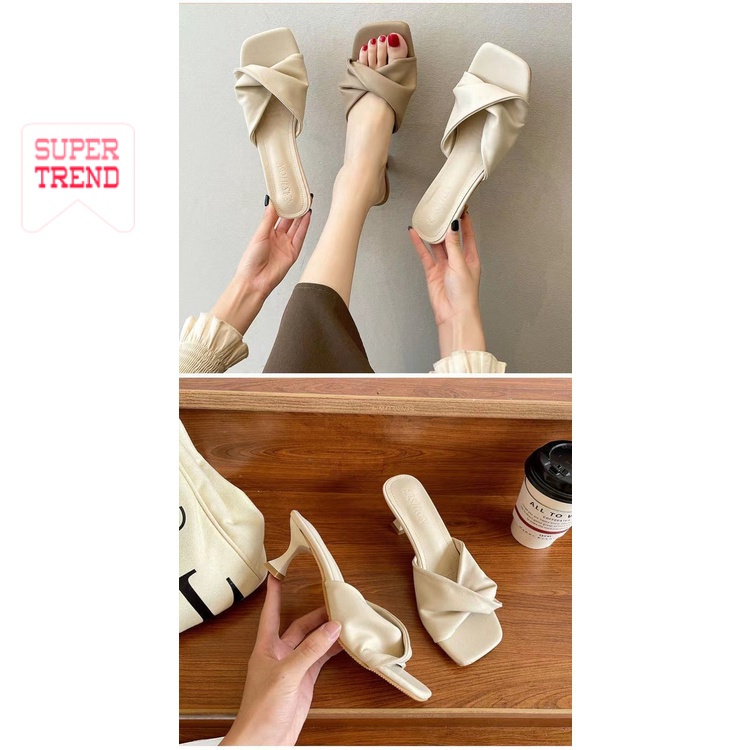 Dép Da Mềm Cao Gót Phong Cách Pháp Thời Trang Mùa Hè Cho Nữ