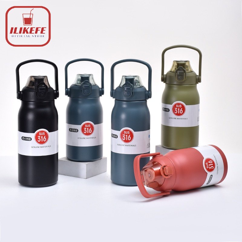 ILIKEFE Bình Nước Giữ Nhiệt 1000ml Cao Cấp Có Ống Hút, Inox 316, Bình Nước Đi Học, Gia Dụng Tô Tô