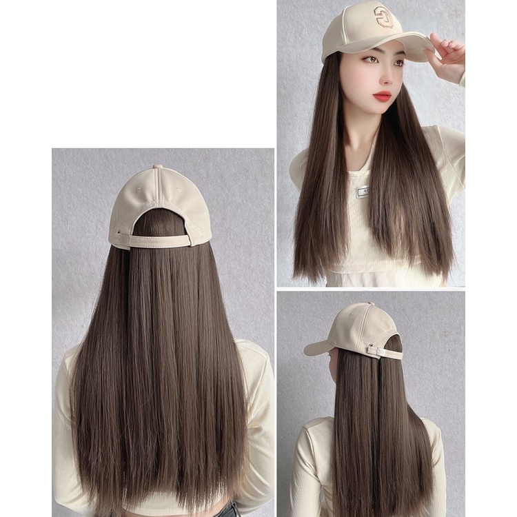 Mũ Lưỡi Trai Phối Tóc Giả Dài Thẳng Thời Trang Cho Nữ