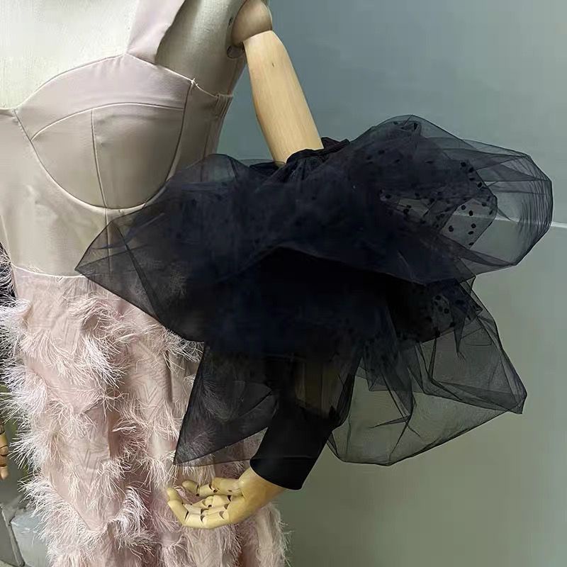 Tay Áo Phồng Có Thể Tháo Rời Off White Đen Hình Ảnh Thật Cho Cô Dâu Trong Ngày Cưới