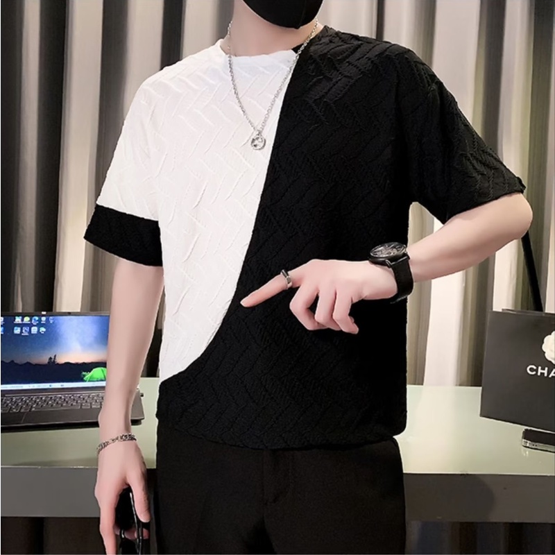 Áo Thun Tay Ngắn Cổ Tròn Màu Trơn Đơn Giản Thời Trang Đường Phố Cho Nam