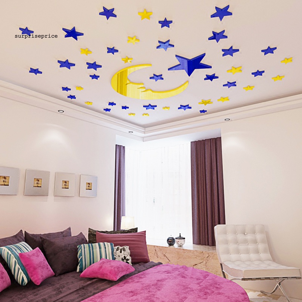 Decal dán tường Bằng Acrylic Với Họa Tiết 3D Hình Mặt Trăng Và Ngôi Sao Dùng Trang Trí Phòng Cho Trẻ