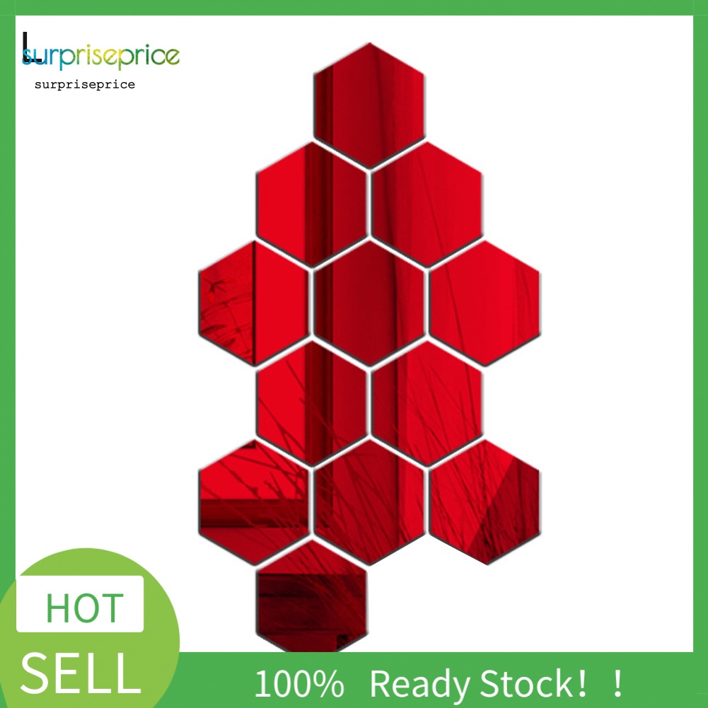 Bộ 12 Miếng Dán Tường Tráng Gương Hình Lục Giác 3D DIY Trang Trí Nhà Cửa