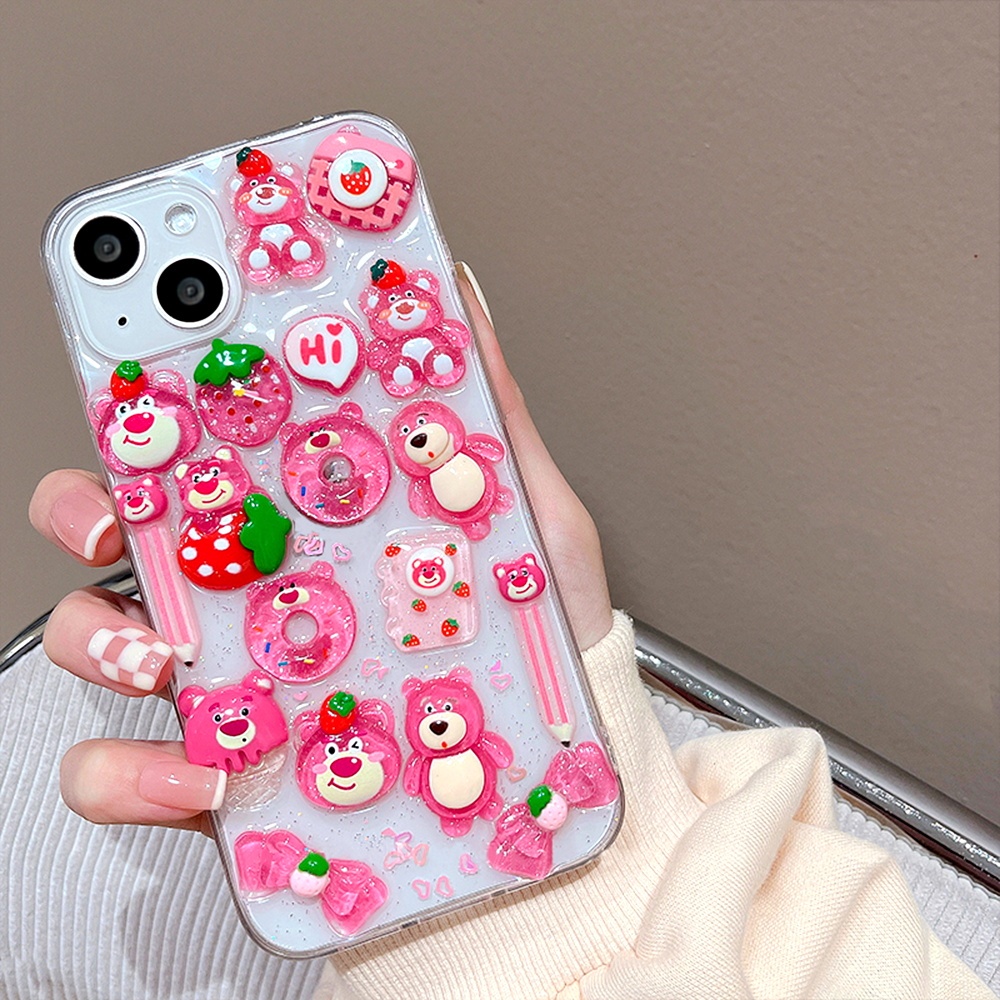 Ốp Điện Thoại TPU Mềm Hình Gấu / Dâu Tây 3D Lấp Lánh Chống Rơi / Trượt Cho IPhone 11 12 13 14 Pro Max