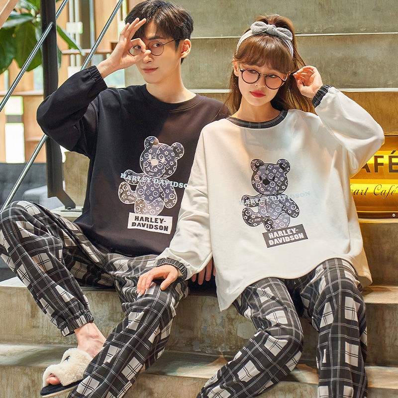 Bộ Đồ Ngủ 100% Cotton Tay Dài Dáng Rộng Thời Trang Thu Đông Dành Cho Cặp Đôi
