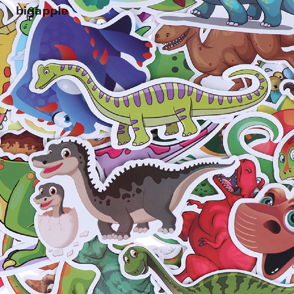 Bigapple Set 50 Miếng Dán Hình Khủng Long Hoạt Hình Trang Trí Sổ Tay Ghi Ta