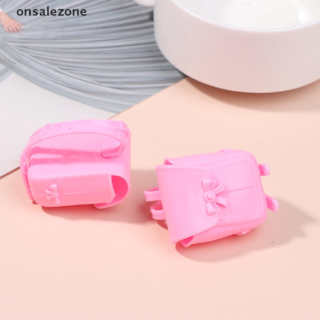 Set 2 Balo Đi Học Mini Bằng Nhựa Đính Nơ Dễ Thương Cho Búp Bê TYR