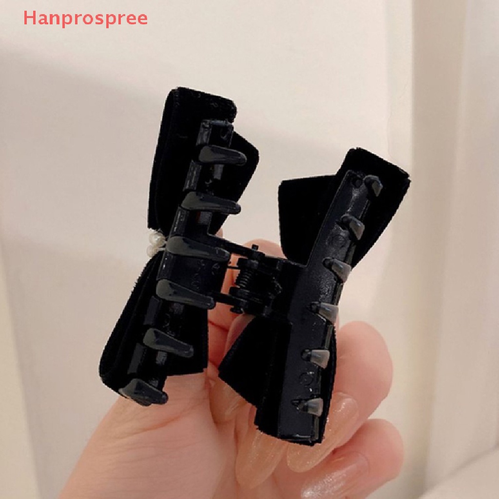 Hanprospree > Kẹp Tóc Hình Nơ Đính Ngọc Trai Nhung Phong Cách Vintage Pháp Thanh Lịch Dành Cho Nữ