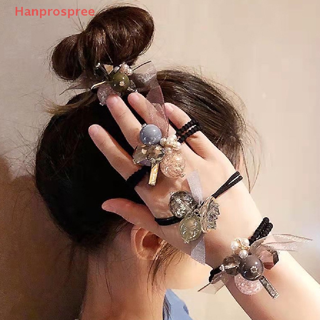 Dây Cột Tóc Ruy Băng Đính Hạt Pha Lê Lấp Lánh Thời Trang Cho Nữ