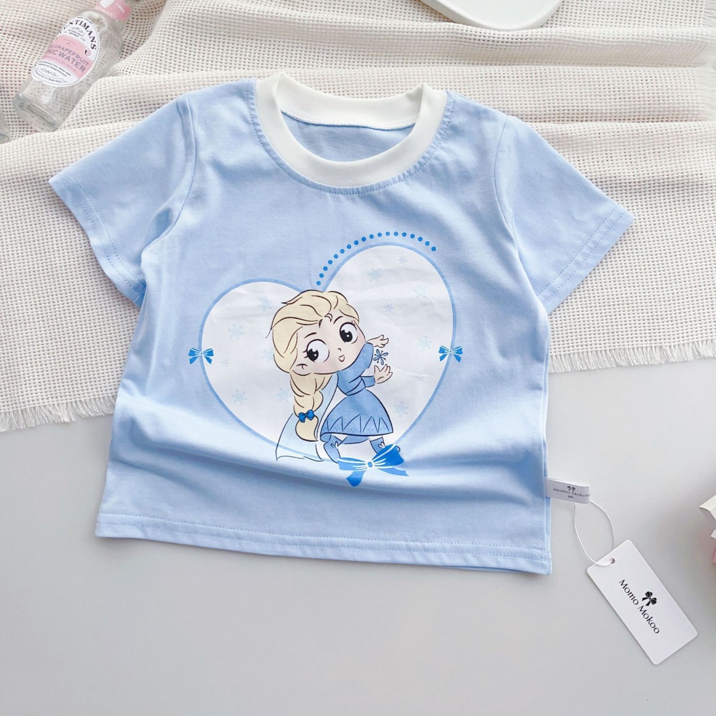 Áo Thun Cotton Ngắn Tay Họa Tiết Kẻ Sọc Thời Trang Mùa Hè 2023 Cho Bé Gái Hoạt Hình