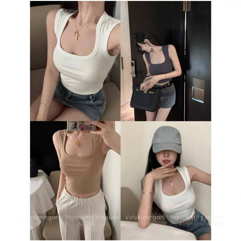 Áo trơn cổ vuông