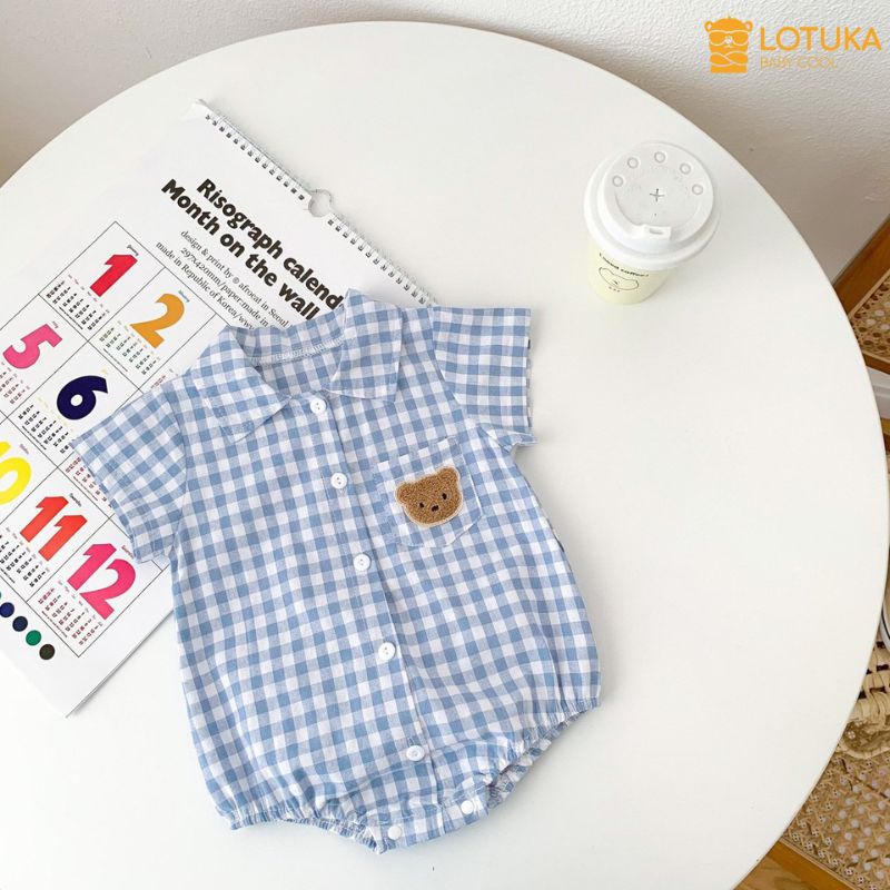 Body Chip Kẻ Caro LOTUKA Chất Thô Hàn Cao Cấp, Bodysuit Cho Bé , Thấm Hút Mồ Hôi Tốt, Đồ Liền Thân Mùa Hè Size 3-12kg