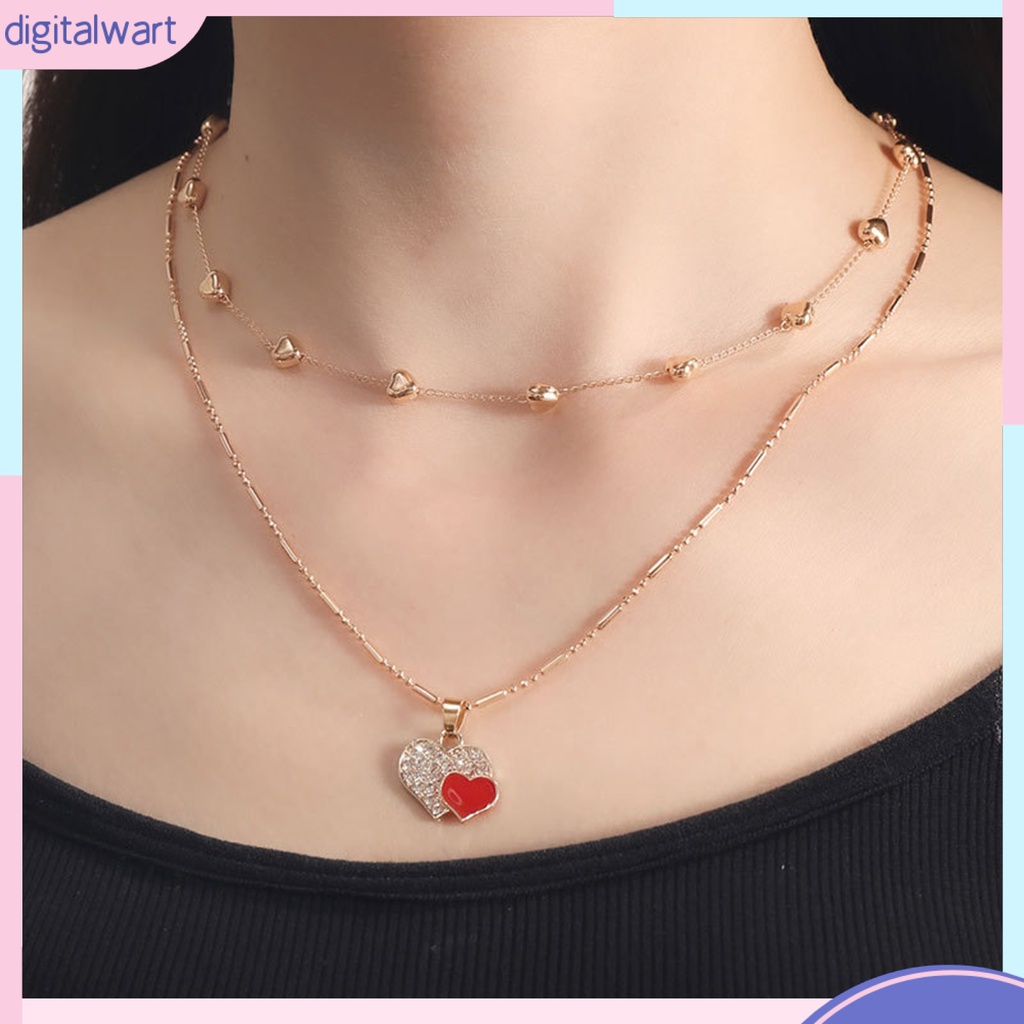 Vòng cổ Hai Lớp Hình Trái Tim Đính Đá Nhiều Màu Sắc Dành Cho Nữ