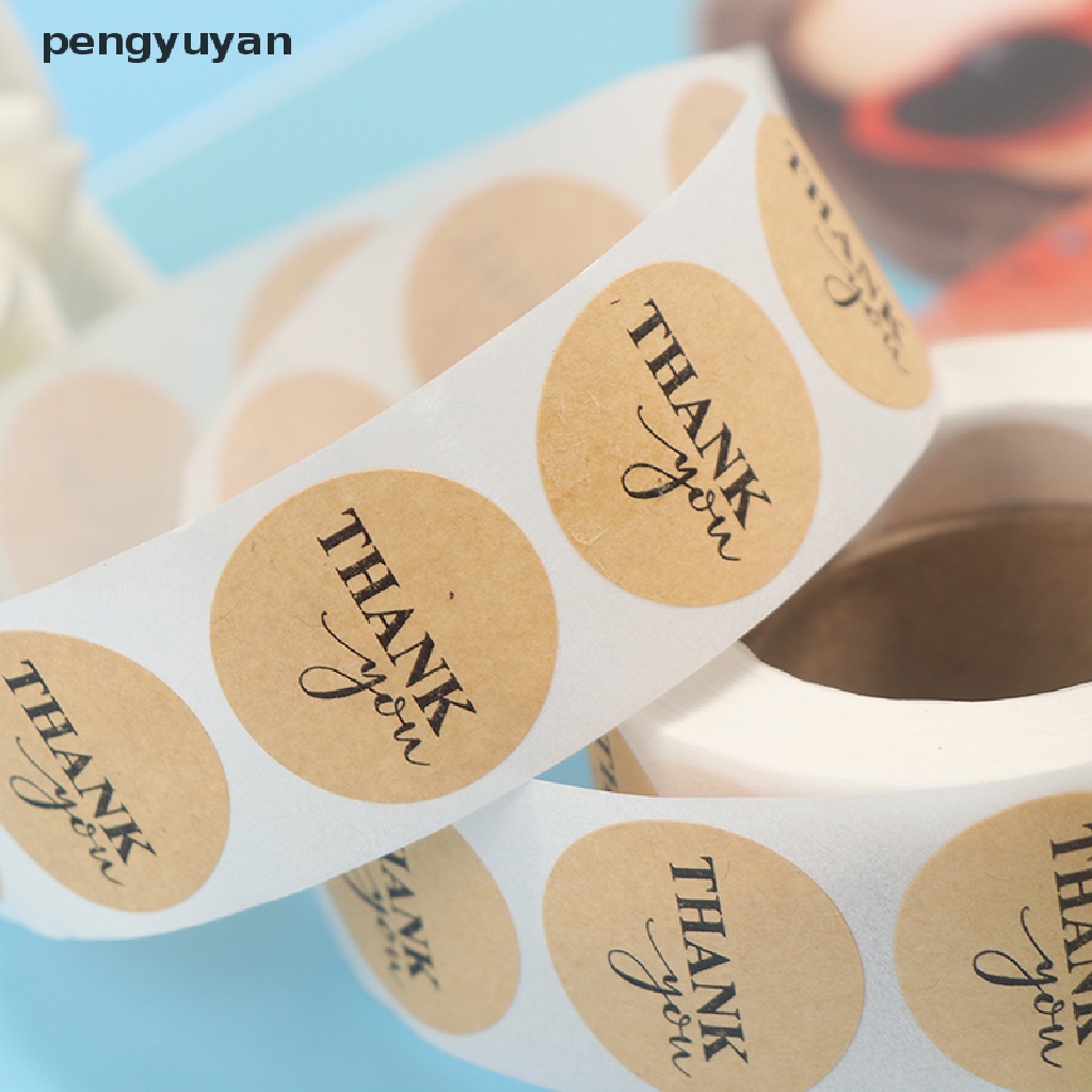 [pengyuyan] Set 500 Miếng Dán Giấy Kraft Hình Tròn In Chữ Thank you er Dùng Trang Trí Sổ Tay