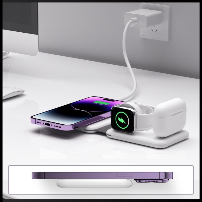 Đế Sạc Nhanh Không Dây 15w 3 Trong 1 Từ Tính Tương Thích Với Iphone 14 13 12 Airpods