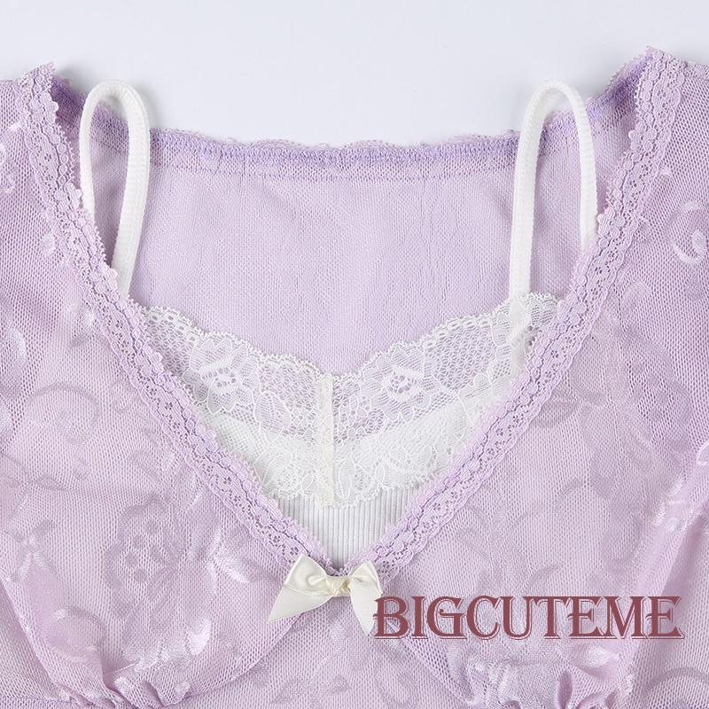 [] Áo Crop Top Nữ Tay Ngắn Phối Ren Áo Thun Kiểu Dáng Kawaii Đáng Yêu