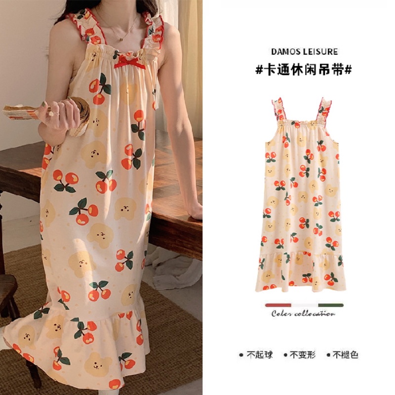 Đầm Hai Dây Mỏng Dáng Rộng In Họa Tiết Hoạt Hình Dễ Thương Cho Nữ La305