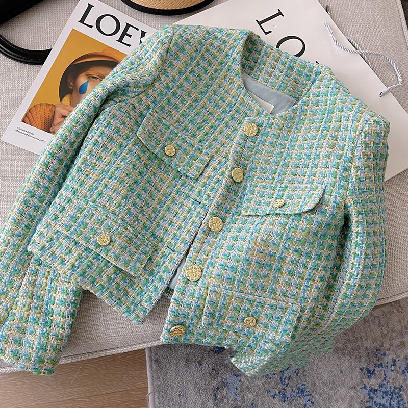 Áo Khoác Vải Tweed Kẻ Sọc Ca Rô Dáng Ngắn Thời Trang Mùa Xuân 2023 Sang Trọng Dành Cho Nữ