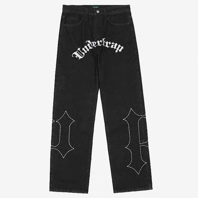 ของแท้ 100 %Y2K Quần Bò Đen Rung Cảm Hip Hop Đường Phố Cổ Cao Phong Cách Retro Quần Lau Nhà Đường Phố In Dáng Rộng Cho N