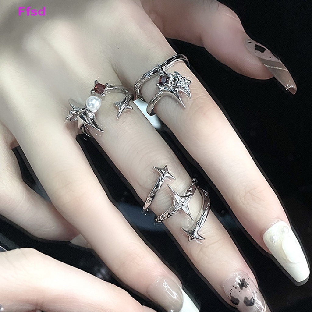 {Ffsd} Nhẫn Dạng Hở Đính Đá Zircon Ngôi Sao Xoắn Ốc Sáng Tạo Trang Sức Tiệc Tùng Bán Chạy