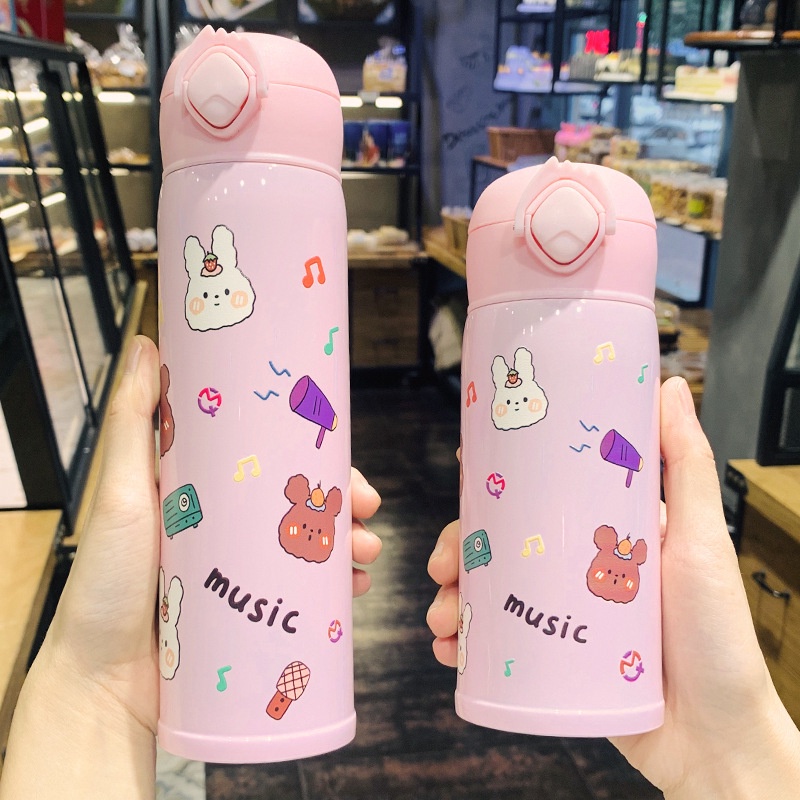 Bình Nước Giữ Nhiệt Bằng Thép Không Gỉ Họa Tiết Hoạt Hình Dễ Thương