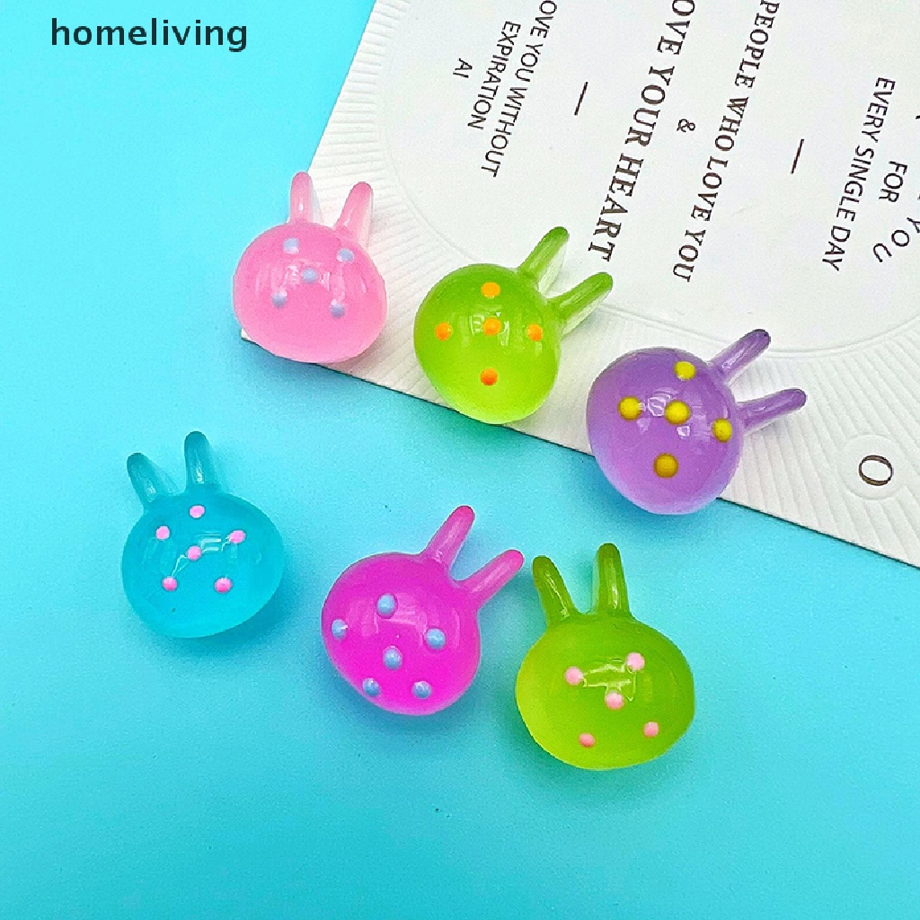 Set 5 Phụ Kiện Trang Trí Điện Thoại Hình Đầu Thỏ Màu Dạ Quang DIY