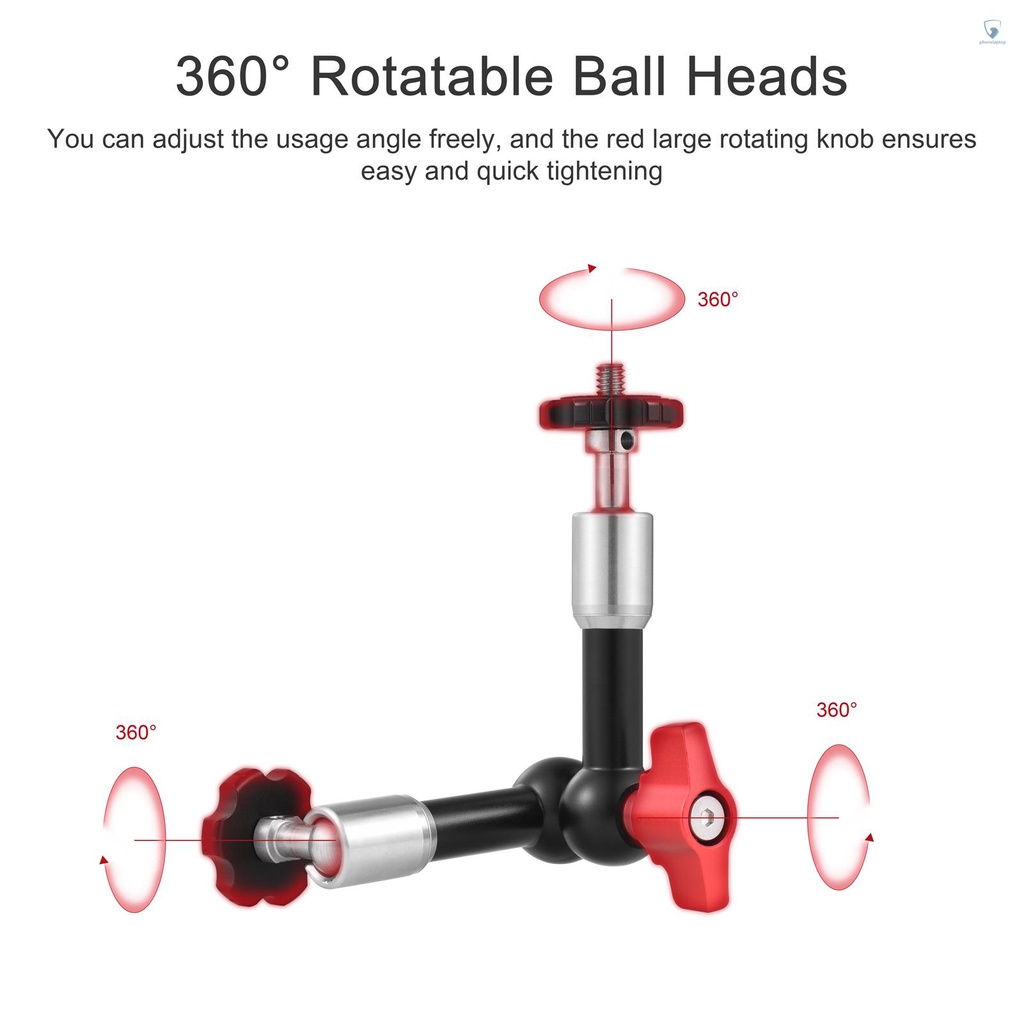 Cánh Tay Nối Dài Linh Hoạt Bằng Hợp Kim Nhôm 7 Inch Với Ốc Vít 1 / 4 Inch Có Thể Điều Chỉnh Xoay 360 Độ° Đèn Flash LED Xoay Được Chuyên Dụng Cho Quay Video